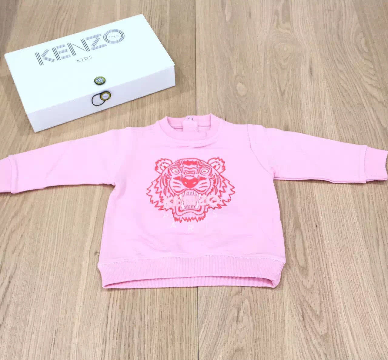 Baby Girls Light Pink Sweatshirt With Embroidered Tiger Head Trims - CÉMAROSE | Children's Fashion Store
