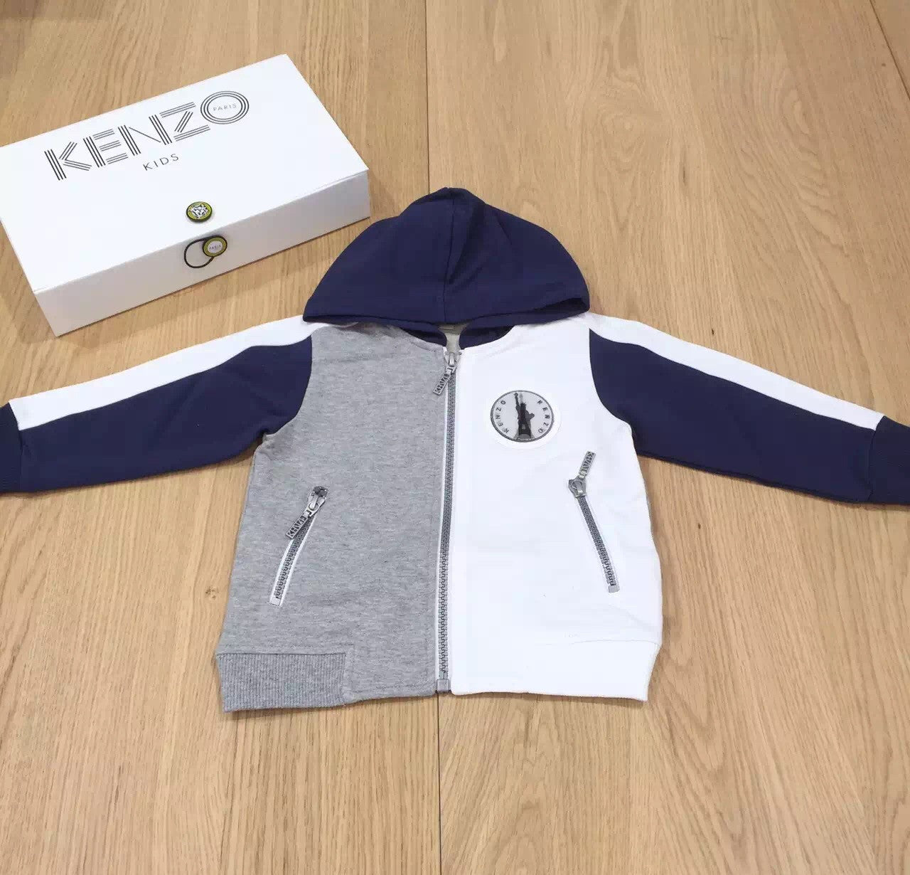 Baby Boys Grey & White Cotton Hooded Zip- Up Top - CÉMAROSE | Children's Fashion Store