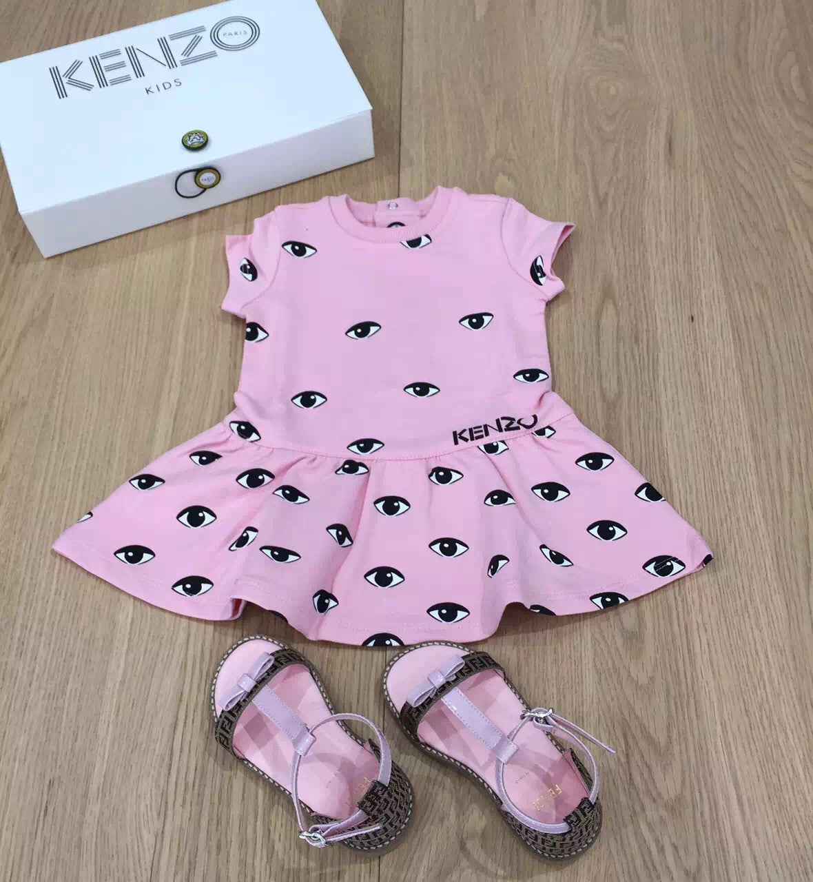 Baby Girls Light Pink Dress With Eye Print Trims - CÉMAROSE | Children's Fashion Store