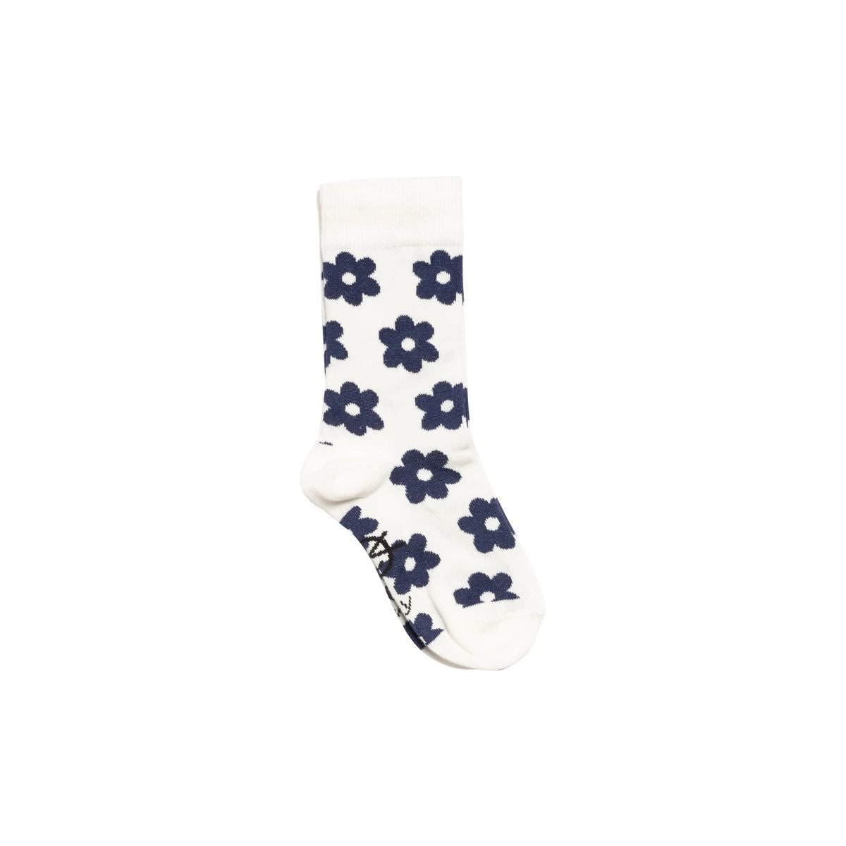 Girls White & Navy Flowers Cotton Socks