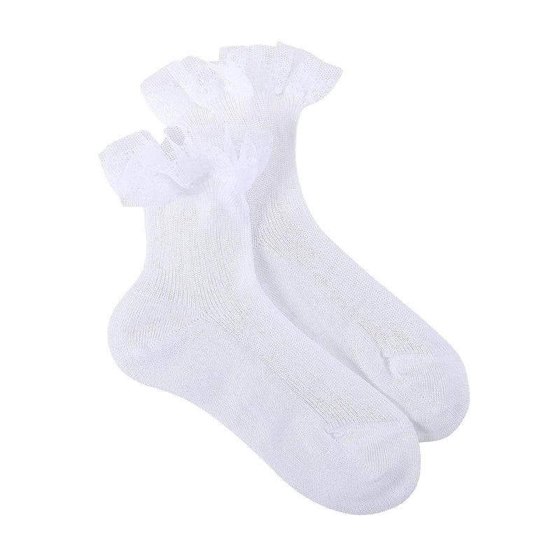 Girls White Cotton Short Socks With Lace Ankle Trims - CÉMAROSE | Children's Fashion Store