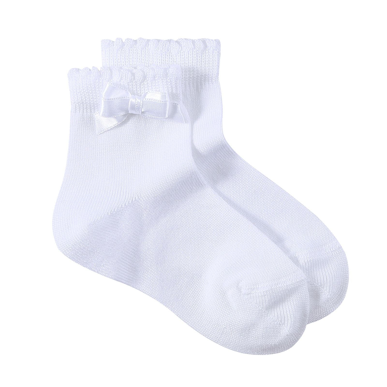 Girls White Cotton Short Socks With Bow Trims - CÉMAROSE | Children's Fashion Store