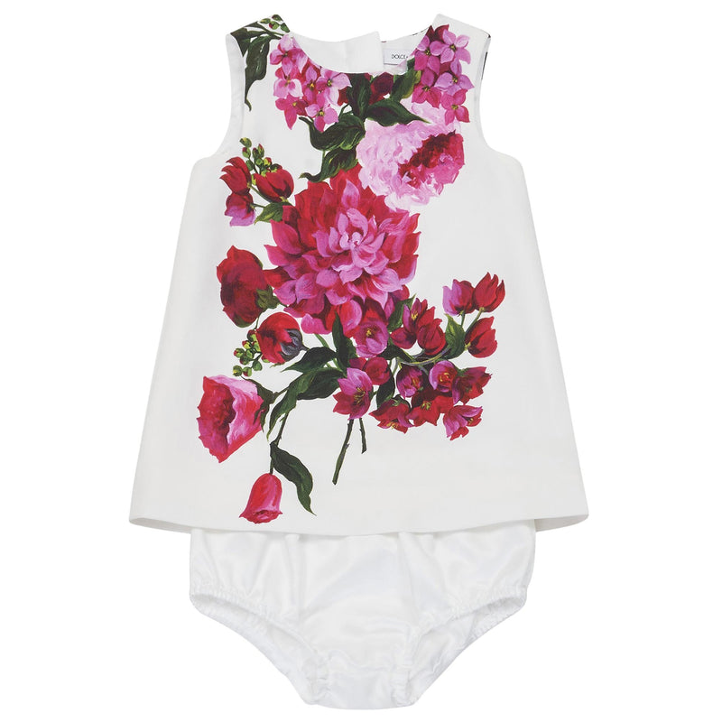 Baby Girls White Viscose Flower Pinted Dress - CÉMAROSE | Children's Fashion Store - 1