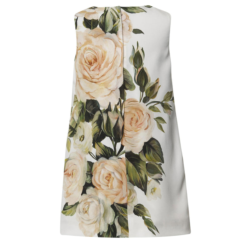 Girls White Silk Dress With Flower Print Trims - CÉMAROSE | Children's Fashion Store - 2