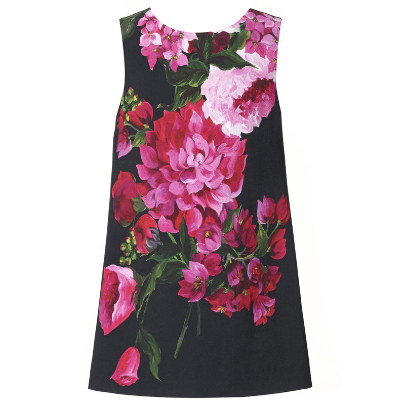 Girls Black Viscose Dress With Flower Print Trims - CÉMAROSE | Children's Fashion Store - 1
