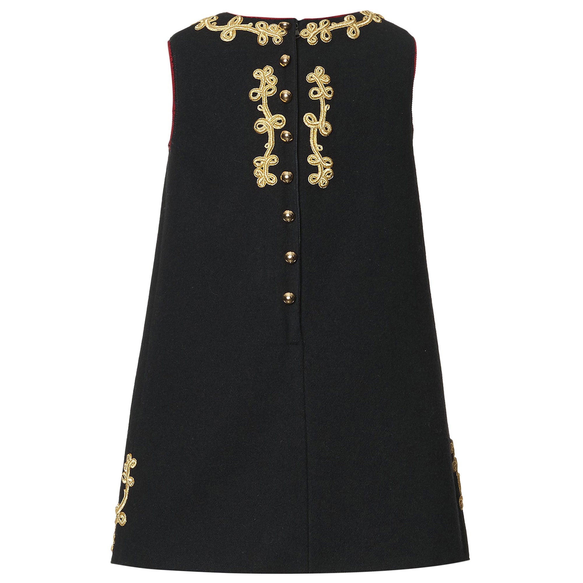 Girls Black Sleeveless Wool Dress With Gold Trims - CÉMAROSE | Children's Fashion Store - 2