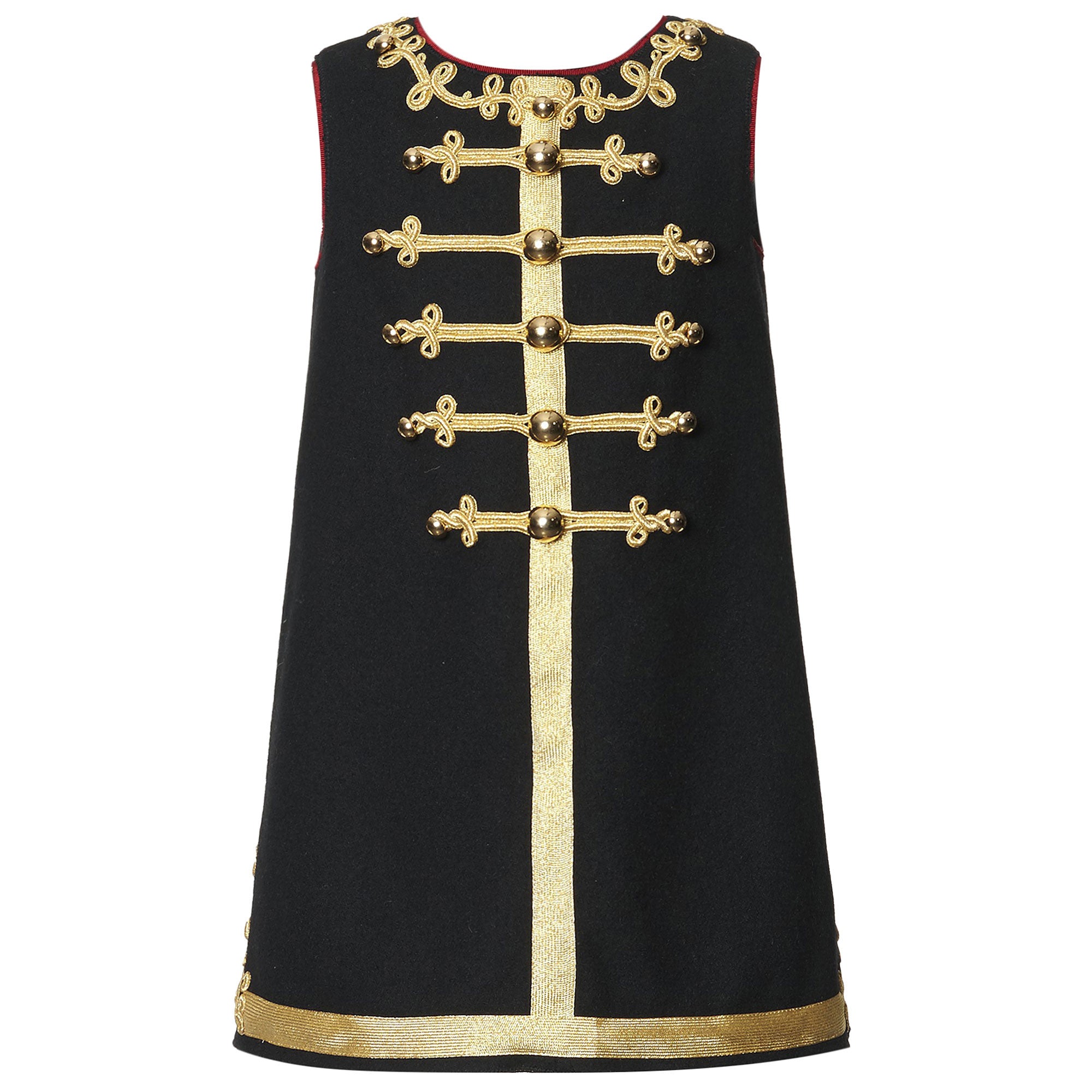 Girls Black Sleeveless Wool Dress With Gold Trims - CÉMAROSE | Children's Fashion Store - 1