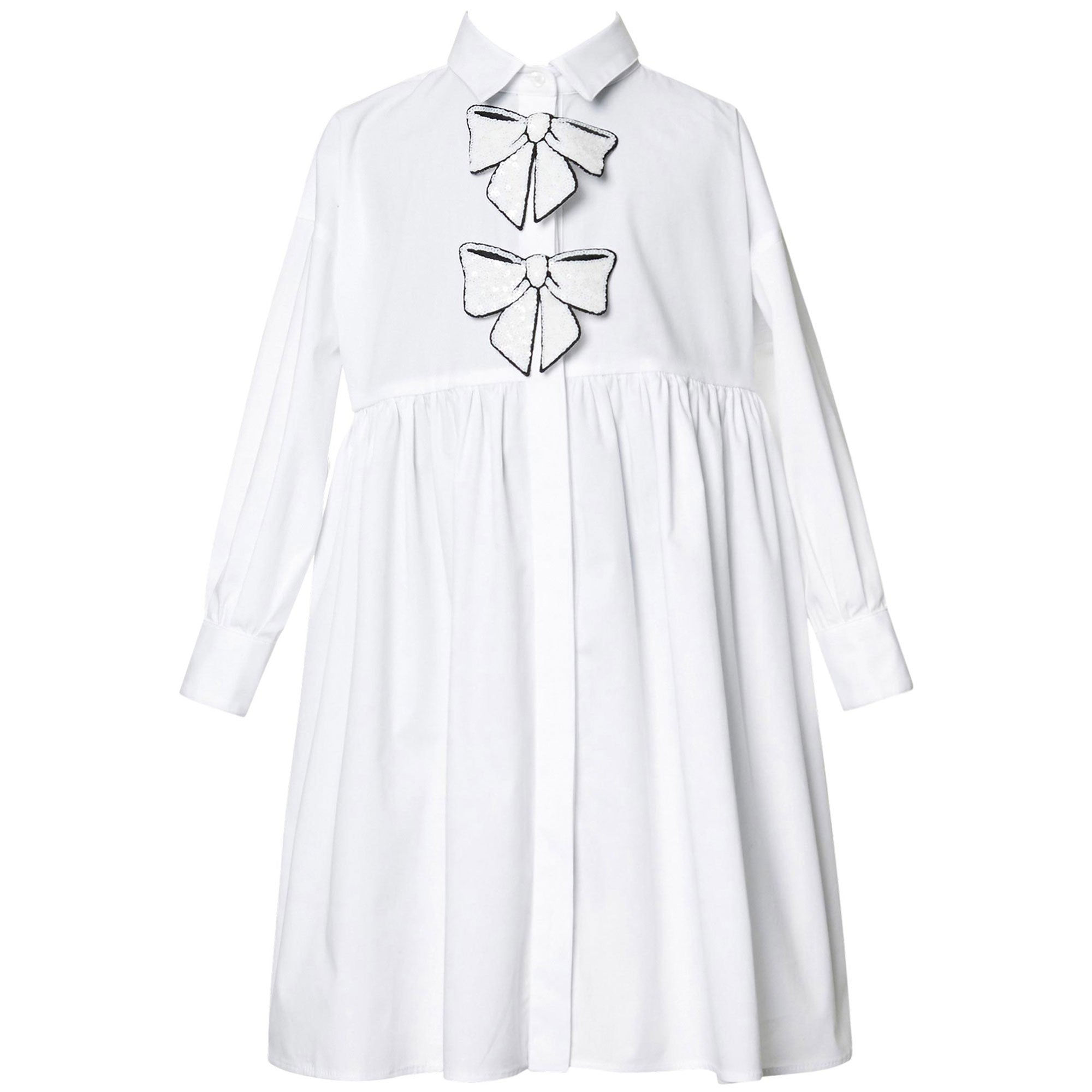 Girls White Bow Trims Cotton Dress - CÉMAROSE | Children's Fashion Store - 1