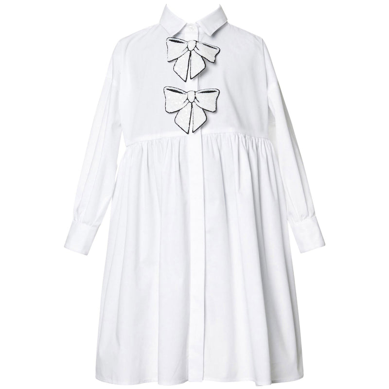 Girls White Bow Trims Cotton Dress - CÉMAROSE | Children's Fashion Store - 1