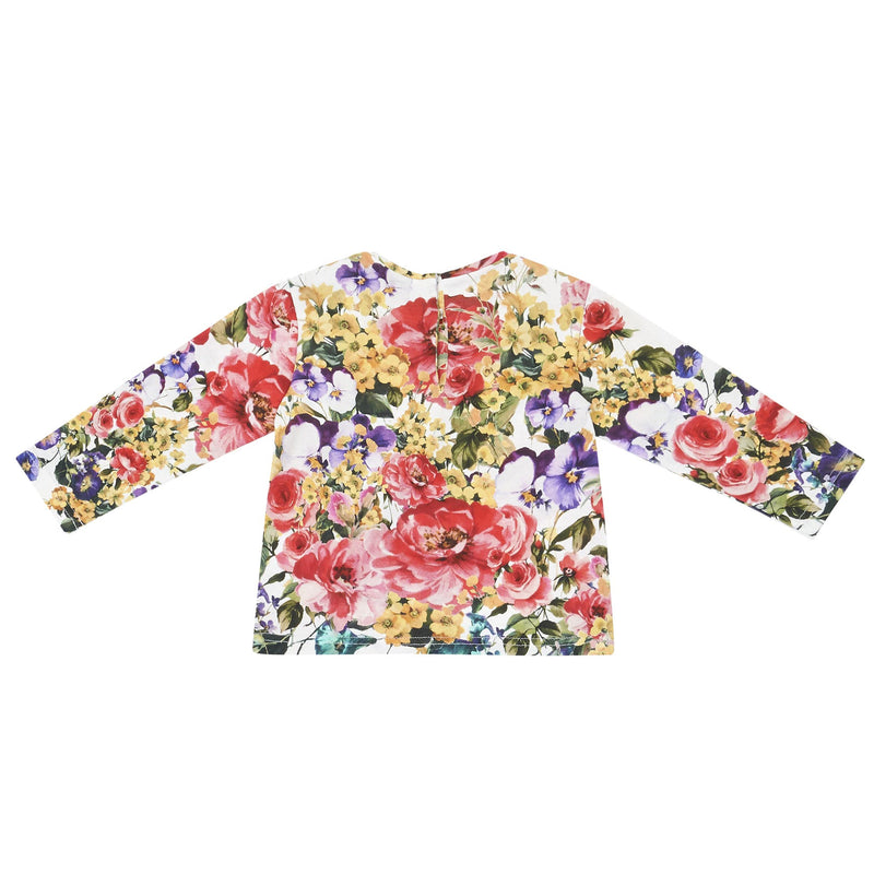 Baby Girls Multicolor Flower Printed Trims Cotton T-Shirt - CÉMAROSE | Children's Fashion Store - 2