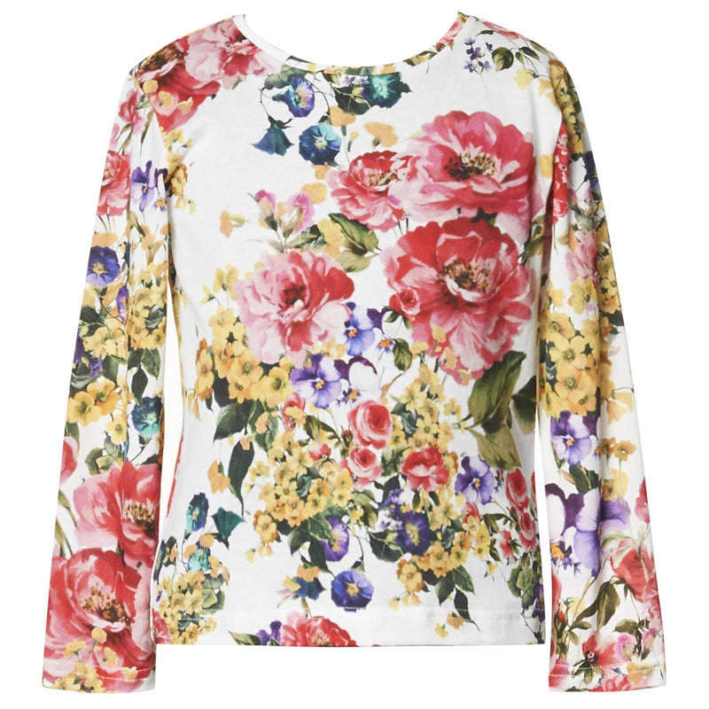 Girls Multicolor Flower Printed Long Sleeve Cotton T-Shirt - CÉMAROSE | Children's Fashion Store - 1
