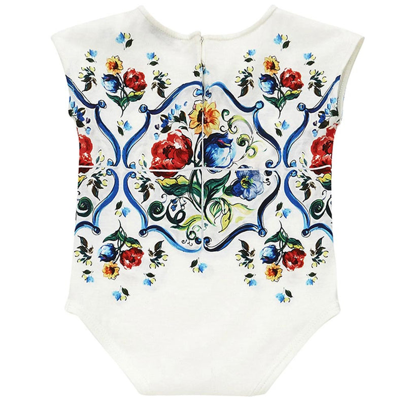 Baby Girls White Mailoica Bouquet Printed Cotton Bodysuit - CÉMAROSE | Children's Fashion Store - 2