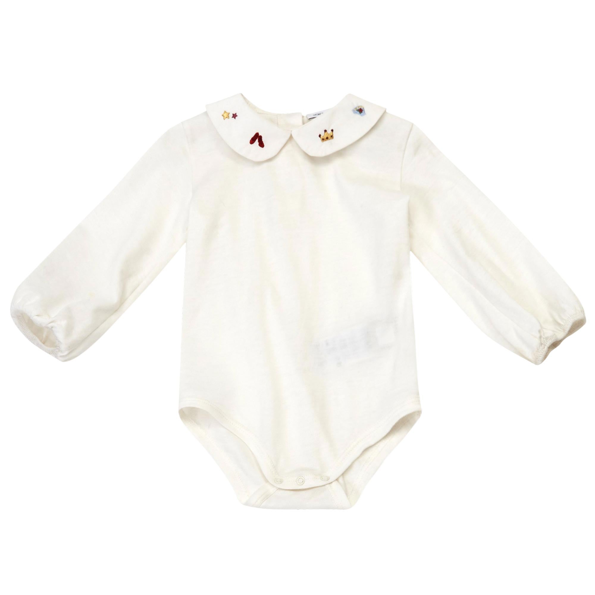 Baby Girls White Patch Trims Collar Cotton Bodysuit - CÉMAROSE | Children's Fashion Store - 1