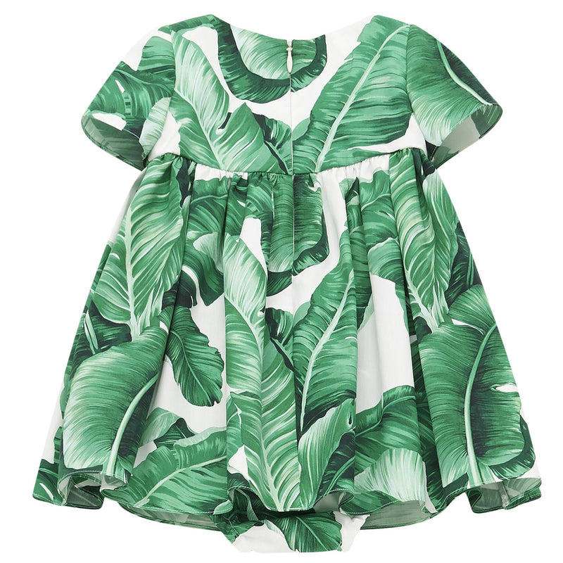 Baby Girls Green Leaf Printed Trims Cotton Dress - CÉMAROSE | Children's Fashion Store - 2