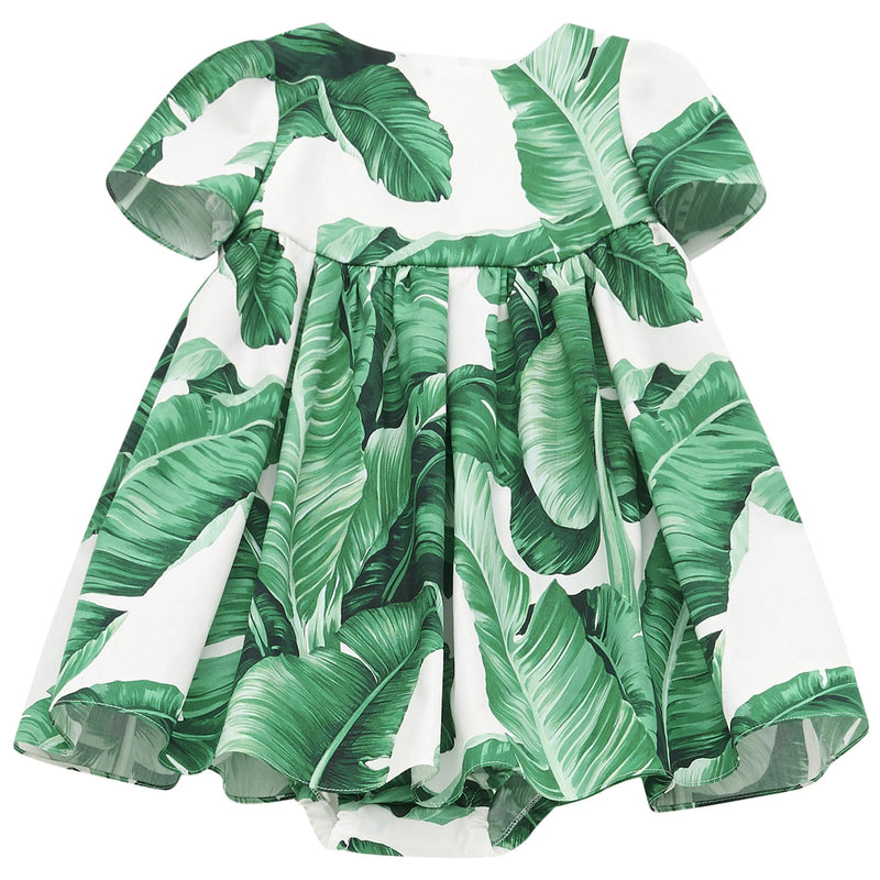 Baby Girls Green Leaf Printed Trims Cotton Dress - CÉMAROSE | Children's Fashion Store - 1