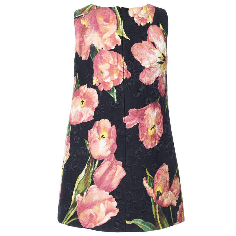 Girls Black Cotton Dress With Pink Tulips Print Trims - CÉMAROSE | Children's Fashion Store - 2