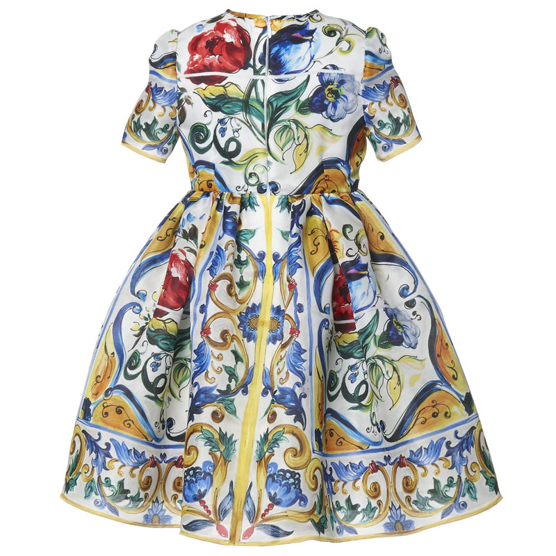 Girls Multicolor Maiolica Bouquet Printed Silk Dress - CÉMAROSE | Children's Fashion Store - 2