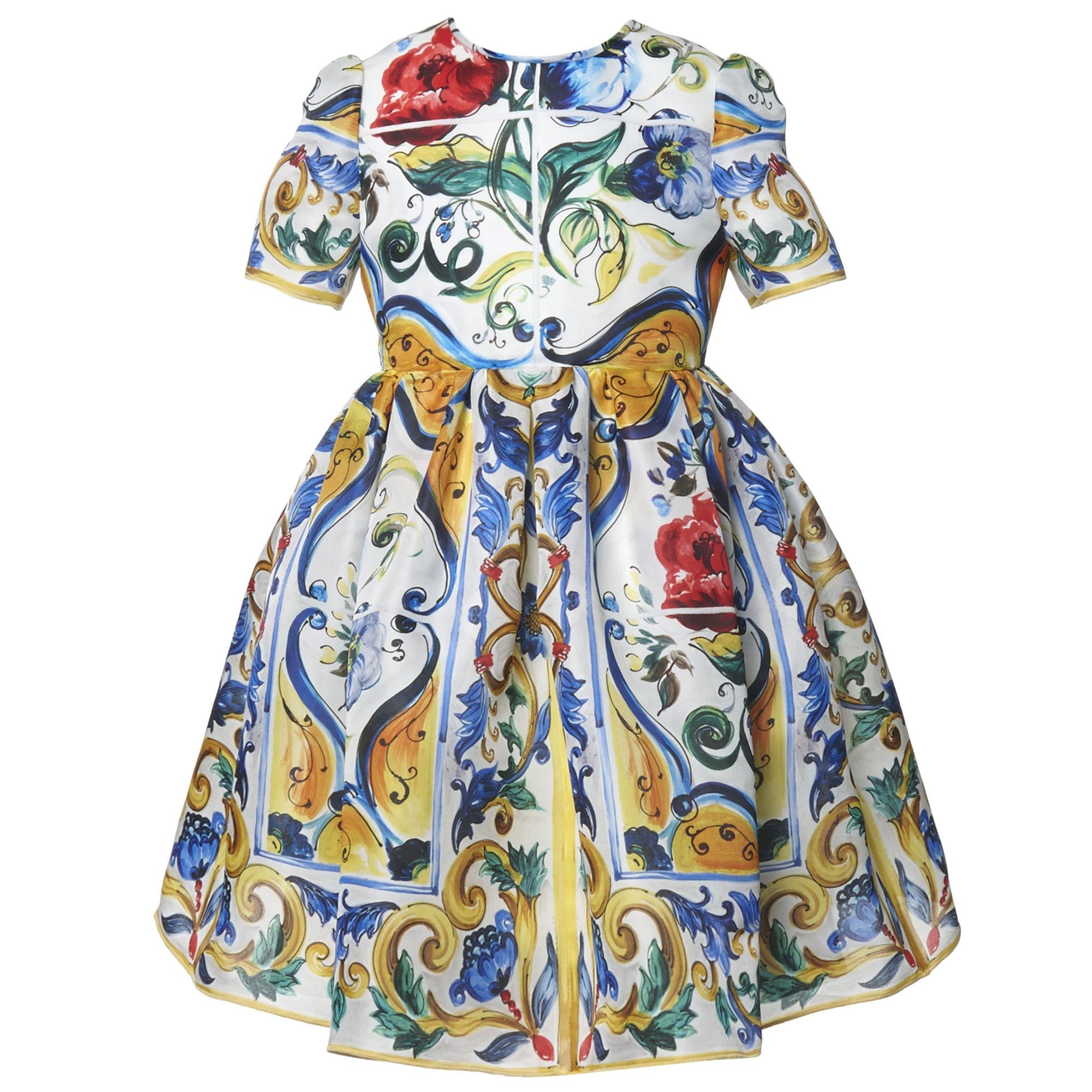 Girls Multicolor Maiolica Bouquet Printed Silk Dress - CÉMAROSE | Children's Fashion Store - 1