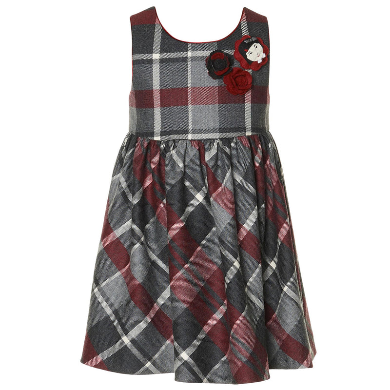Girls Multicolor Check Tartan Patch Flower Trims Dress - CÉMAROSE | Children's Fashion Store - 1