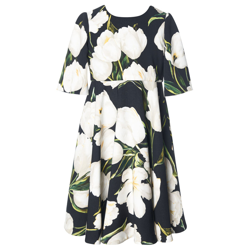 Girls Black Tulip Printed Trims Viscose Dress - CÉMAROSE | Children's Fashion Store - 1