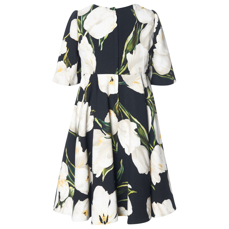 Girls Black Tulip Printed Trims Viscose Dress - CÉMAROSE | Children's Fashion Store - 2