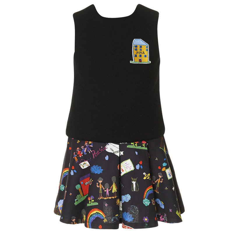 Girls Black Top & Navy Blue Bottom Sleeveless Dress - CÉMAROSE | Children's Fashion Store - 1