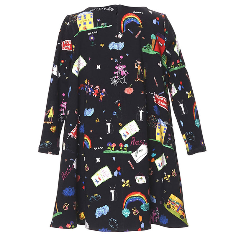 Girls Navy Blue Cotton Dress With Colorful Print Trims - CÉMAROSE | Children's Fashion Store - 2