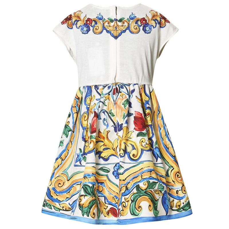 Girls White & Multicolor Printed Trims Cotton Dress - CÉMAROSE | Children's Fashion Store - 2