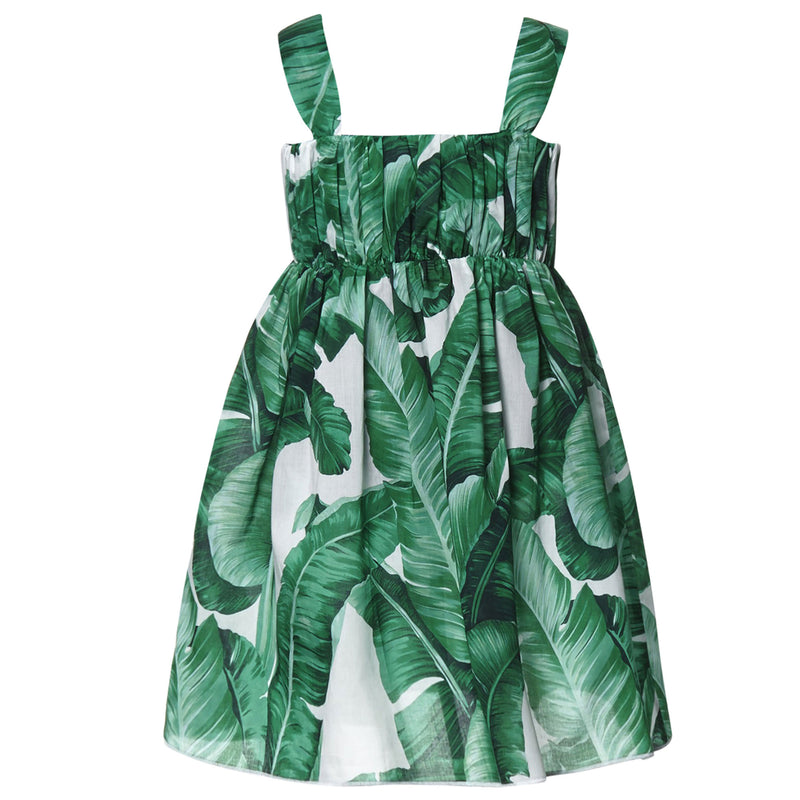Girls Green Leaf Printed Trims Sleeveless Corset Dress - CÉMAROSE | Children's Fashion Store - 2