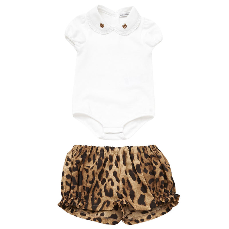 Baby White Bodysuit & Leopard Short Two Piece Set - CÉMAROSE | Children's Fashion Store - 1