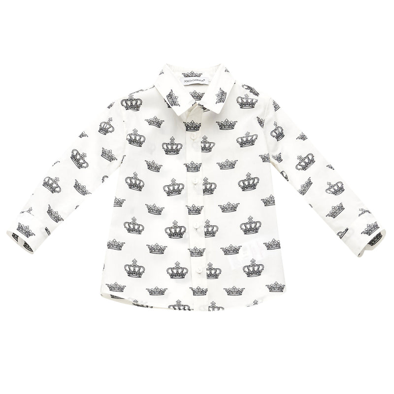 Baby Boys White Allover Printed Trims Shirt - CÉMAROSE | Children's Fashion Store - 1