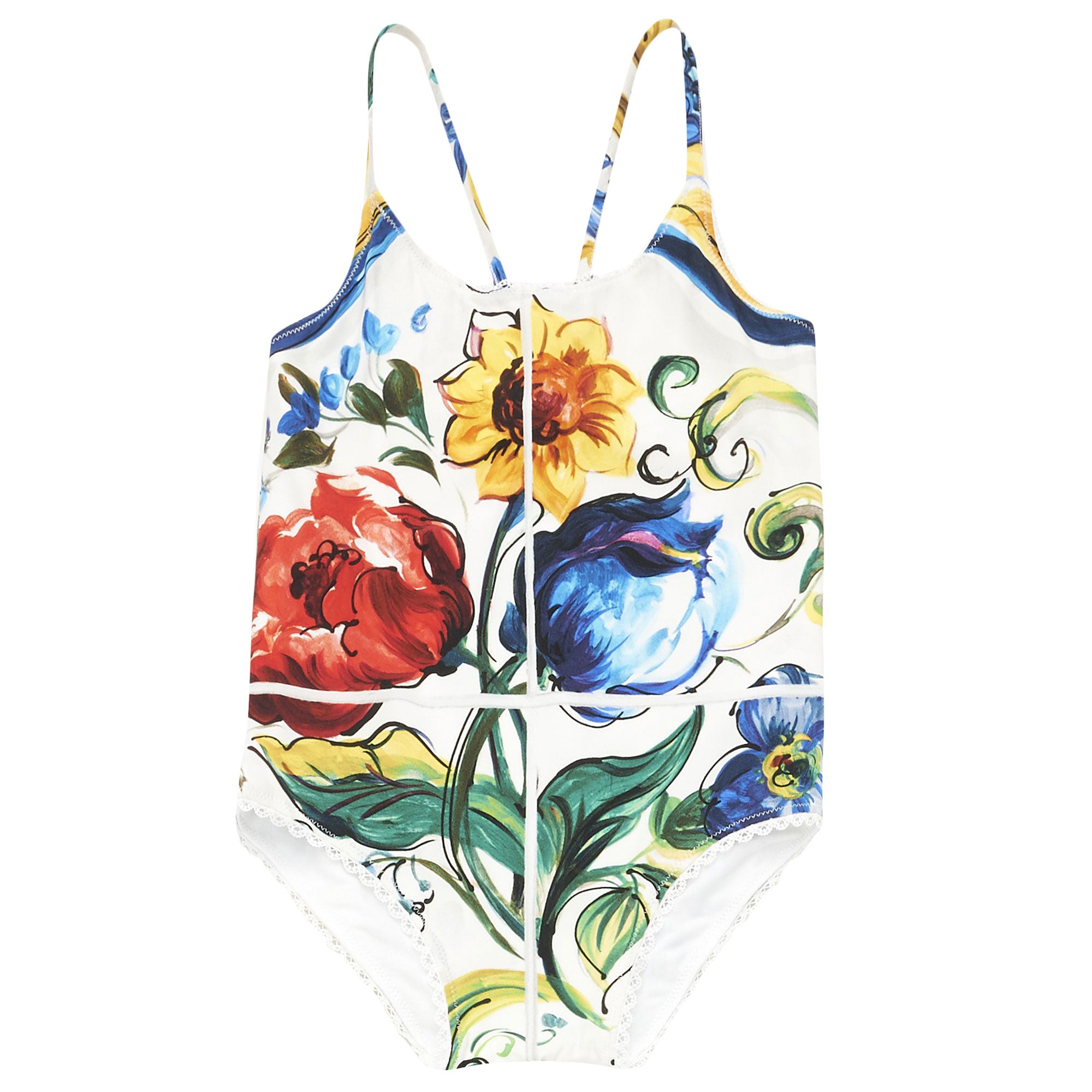 Girls Multicolor Maiolica Bouquet Printed Strape Swimsuit - CÉMAROSE | Children's Fashion Store - 1