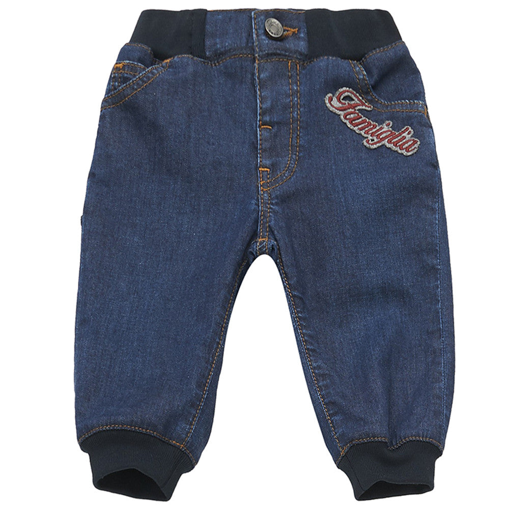 Baby Boys Blue Denim Patch Trims Jeans - CÉMAROSE | Children's Fashion Store - 1