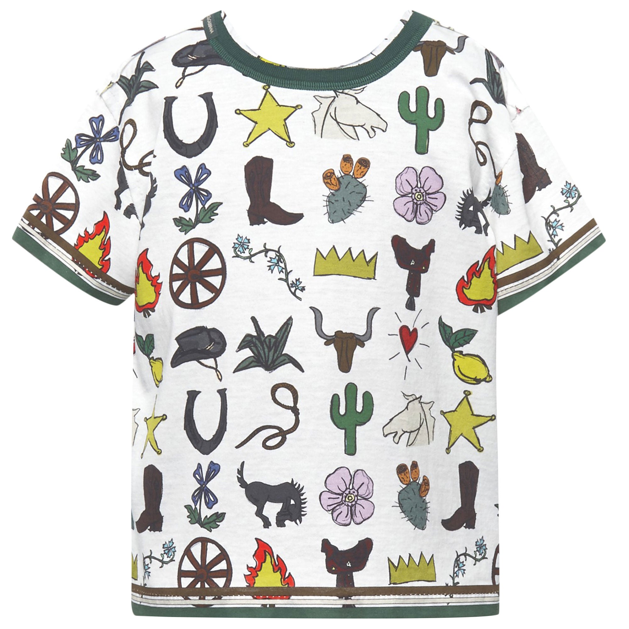 Boys White Cotton T-Shirt With Allover Multicoor Print Trims - CÉMAROSE | Children's Fashion Store - 1