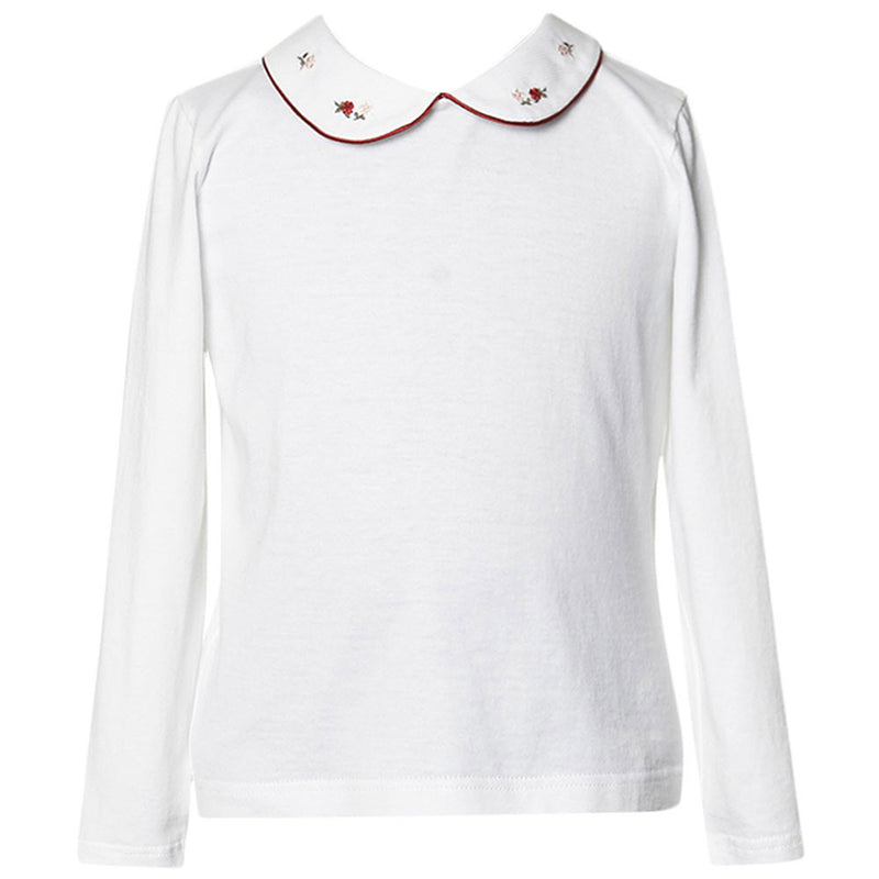 Girls White Peter Pan Collar Cotton T-Shirt - CÉMAROSE | Children's Fashion Store - 1