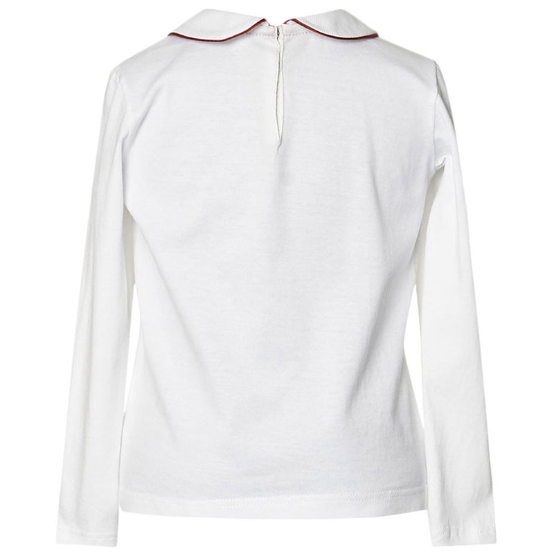 Girls White Peter Pan Collar Cotton T-Shirt - CÉMAROSE | Children's Fashion Store - 2