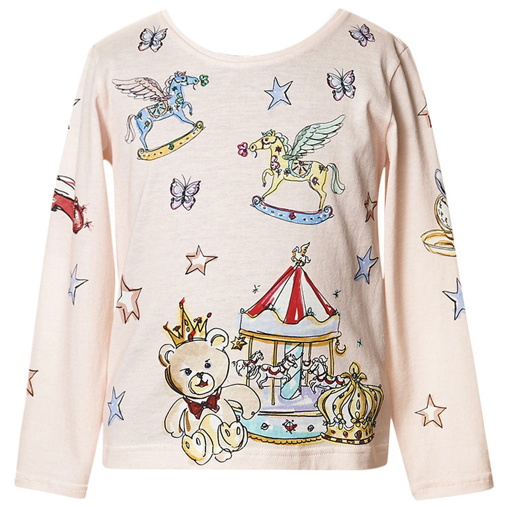 Girls Pink Fancy Printed Cotton T-Shirt - CÉMAROSE | Children's Fashion Store - 1