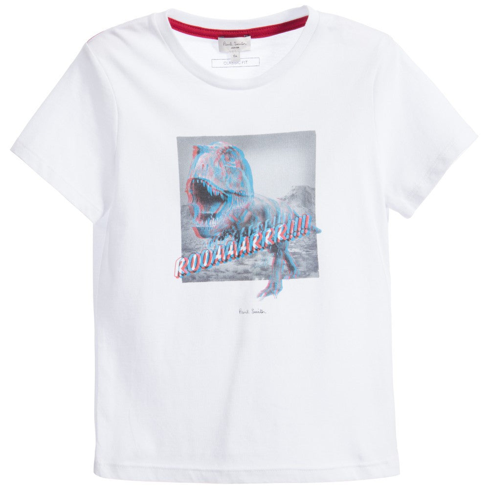 Boys White Cotton Dinosaur Printed TrimsT-Shirt & 3D Glasses - CÉMAROSE | Children's Fashion Store - 1