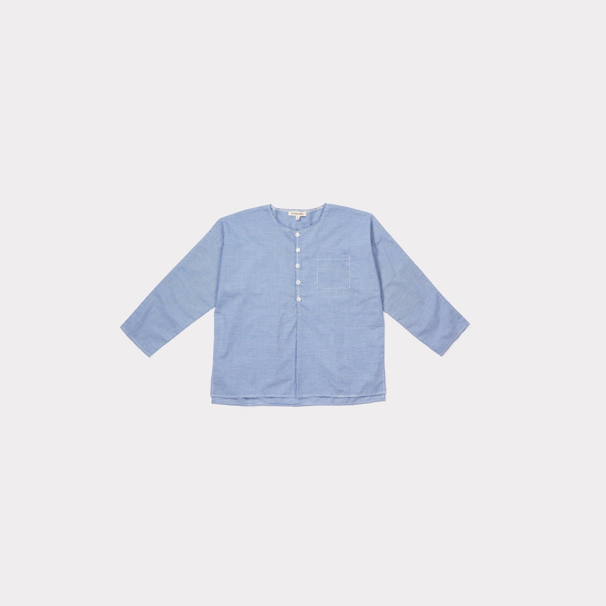 Boys Gingham Blue Cotton Woven T-shirt