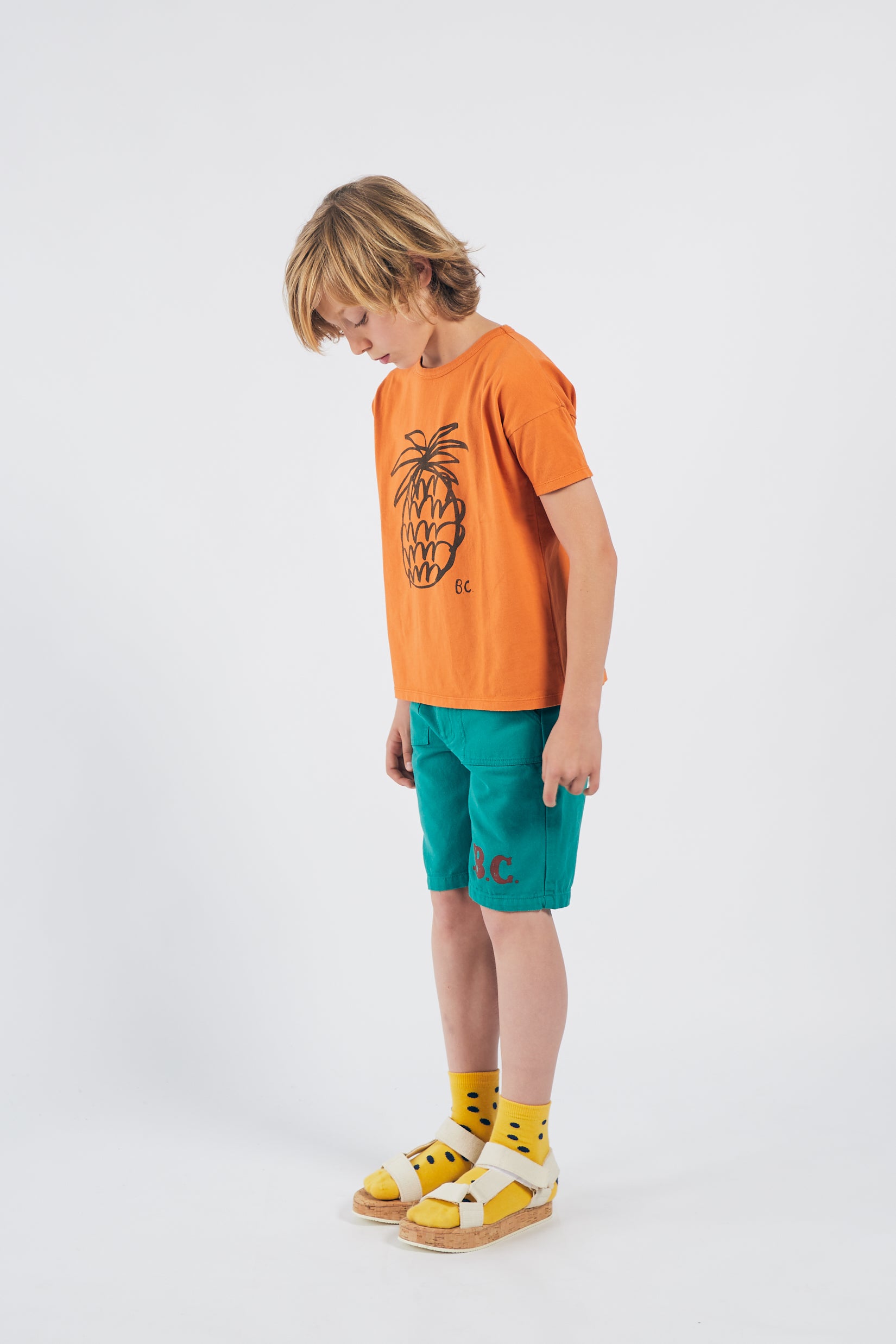 Girls Orange Pineapple Cotton T-shirt