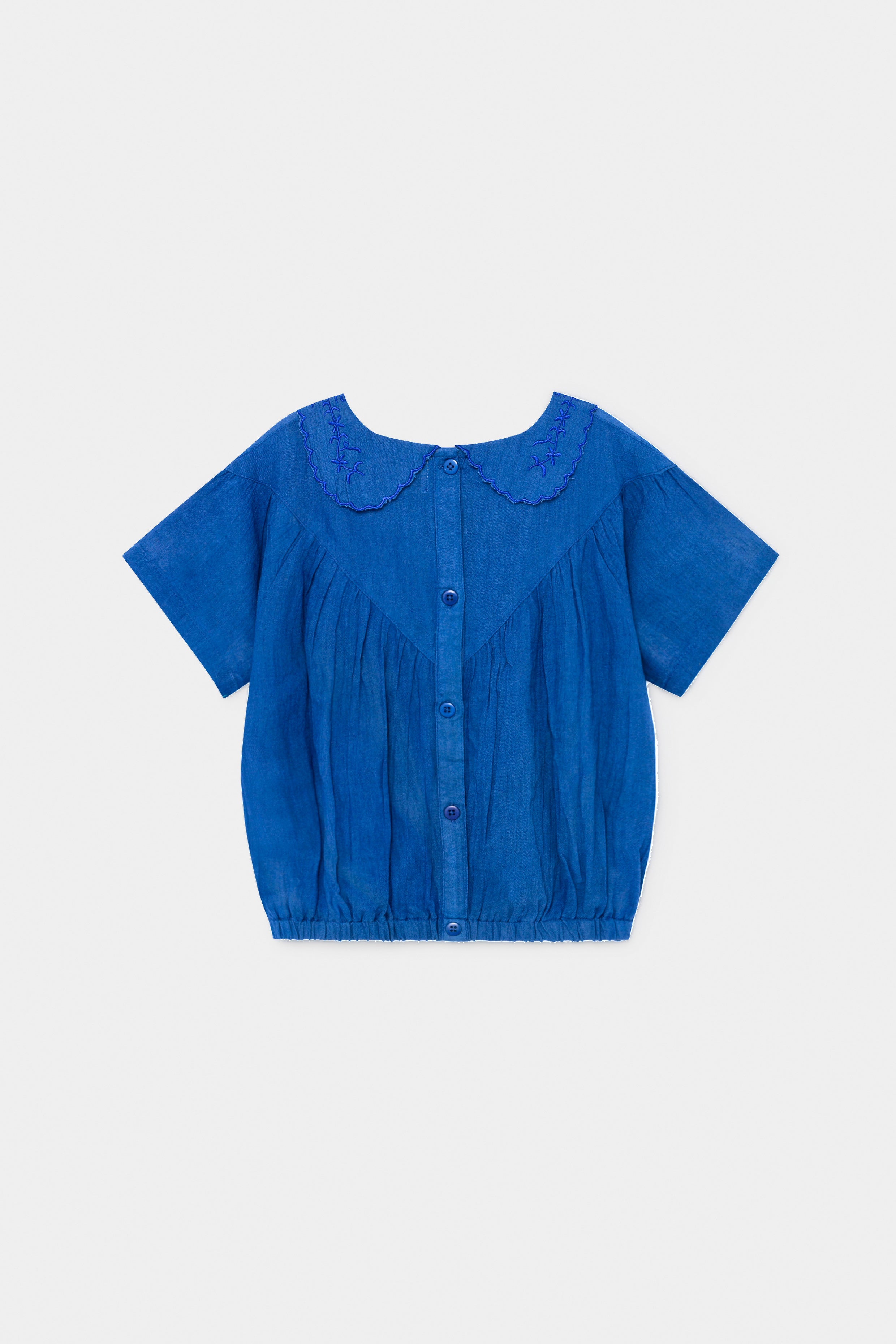 Girls Blue Embroidered Cotton Top