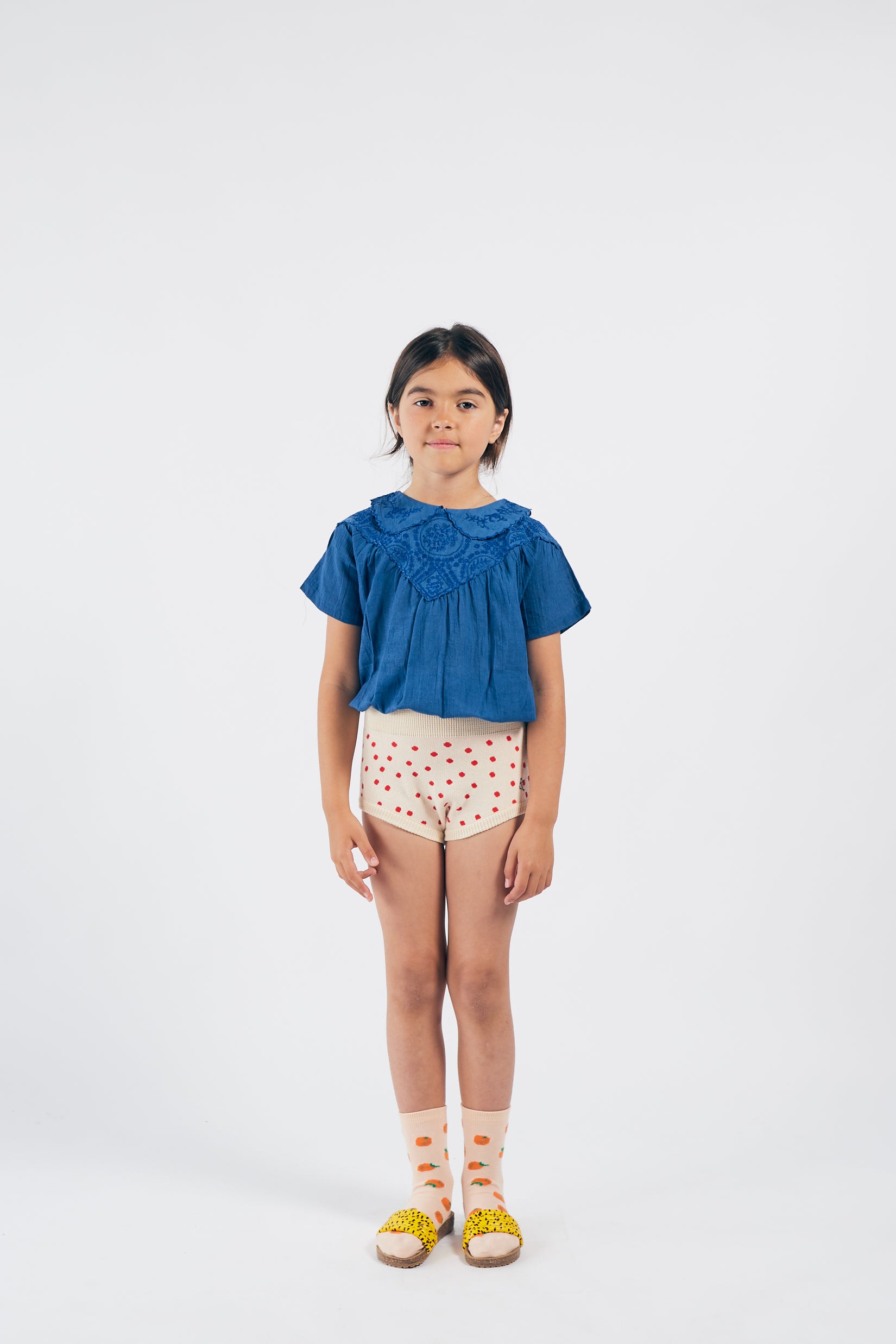 Girls Blue Embroidered Cotton Top