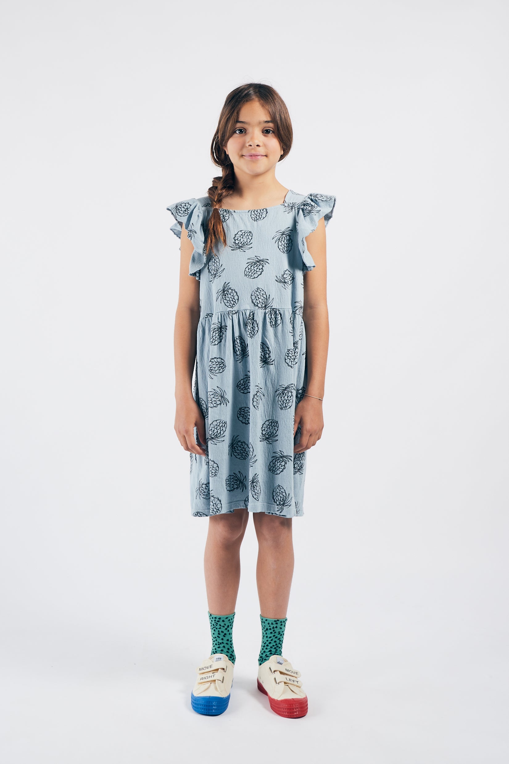 Girls Blue Pineapple Ruffle Dress