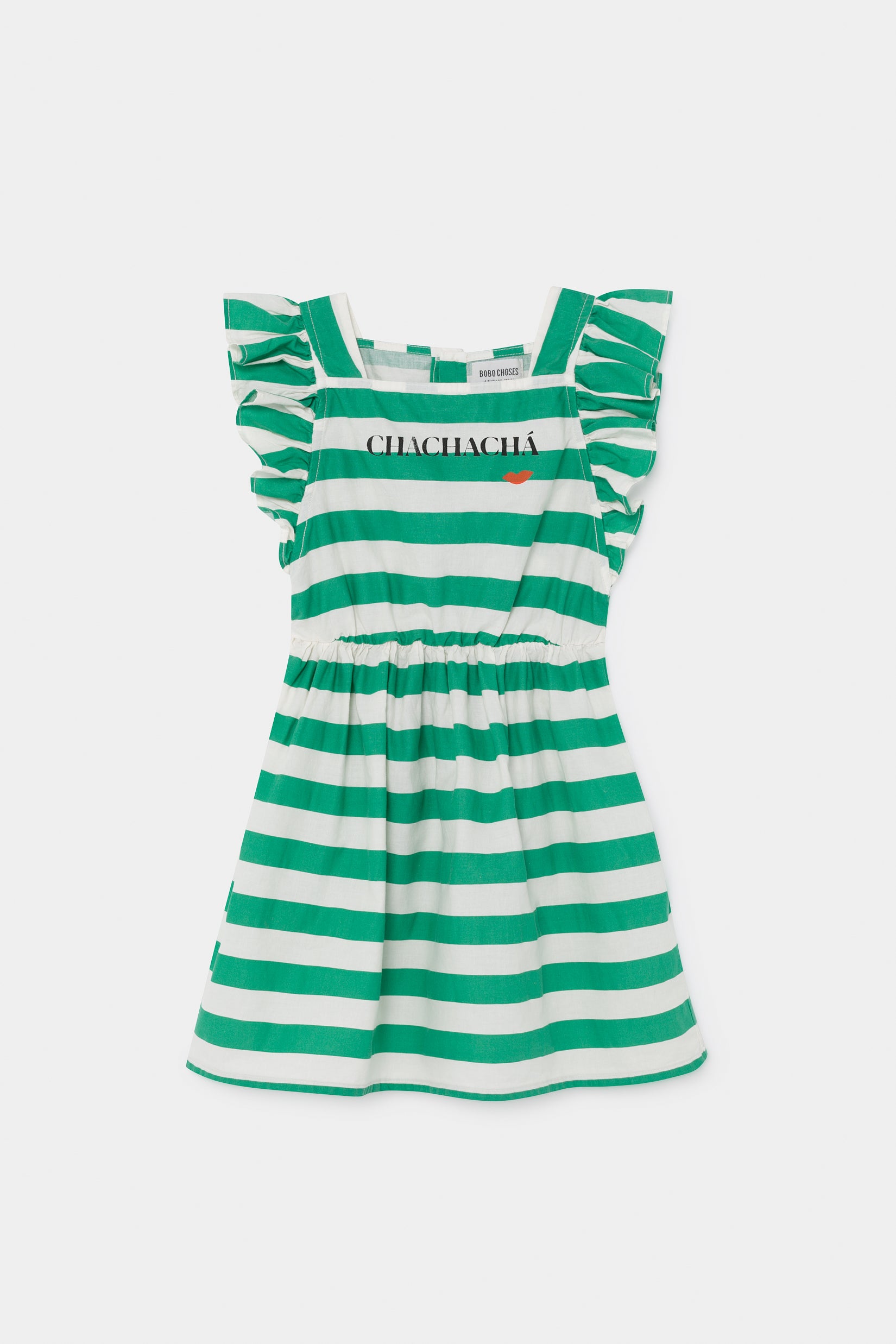 Girls Green Stripe Ruffle Cotton Dress