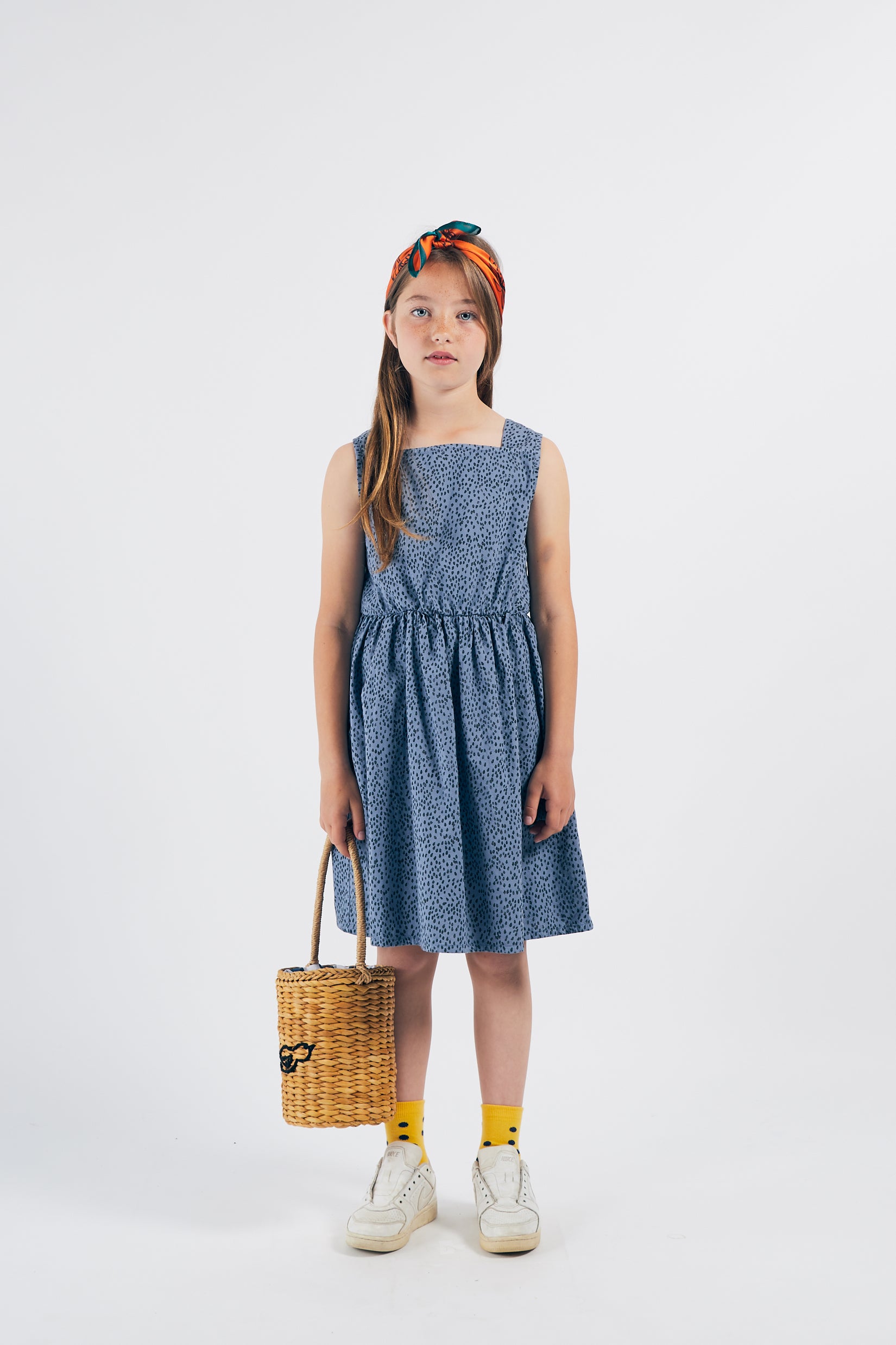 Girls Blue Leopard Cotton Dress