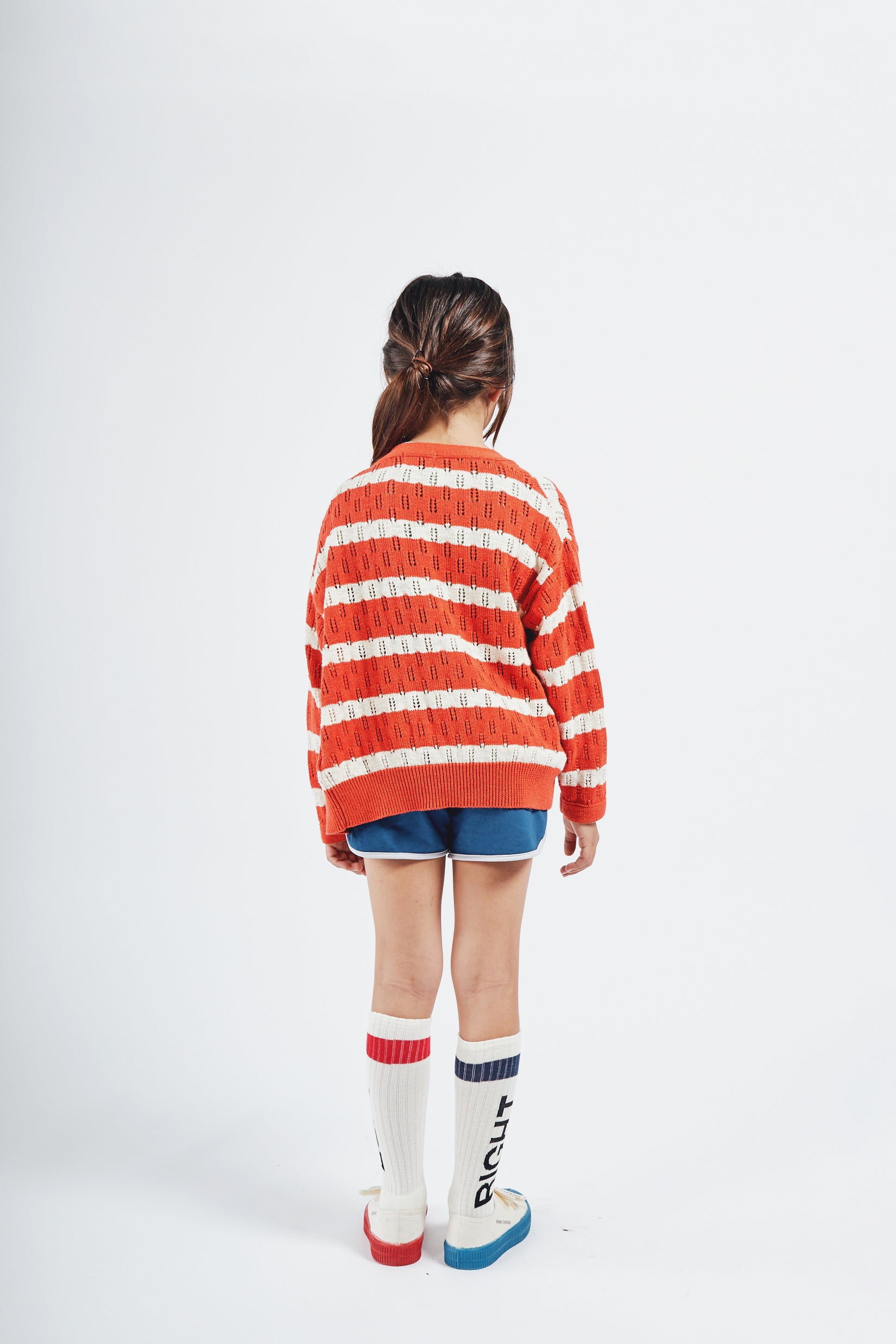 Girls Orange Striped Knitted Cardigan