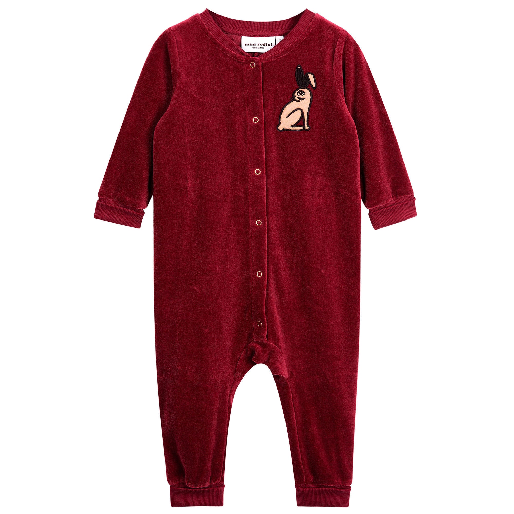 Baby Dark Red Bunny Printed Cotton Babygrow - CÉMAROSE | Children's Fashion Store - 1