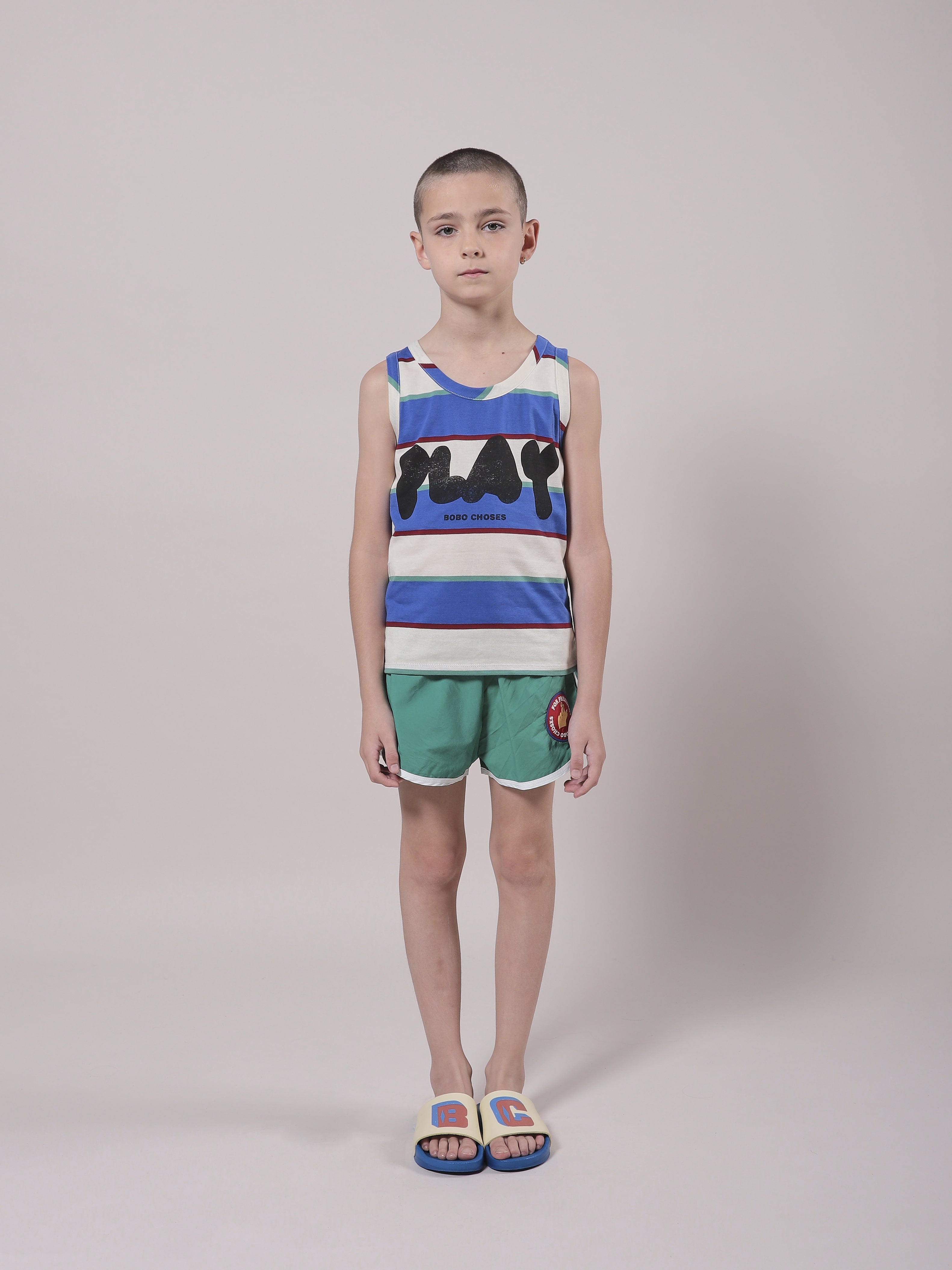 Girls Blue Stripes Cotton Tank Top