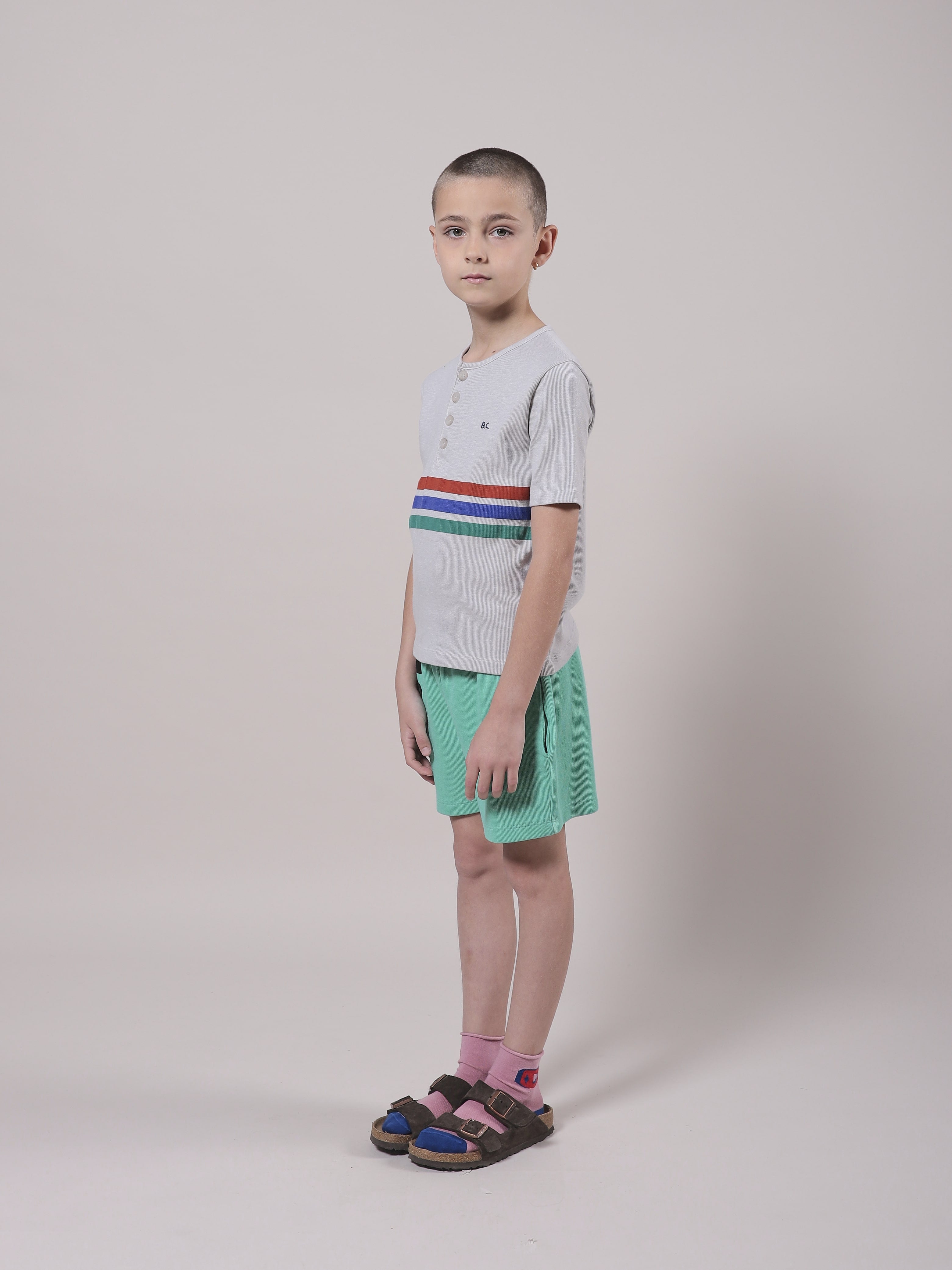 Girls Grey Stripes Cotton T-Shirt