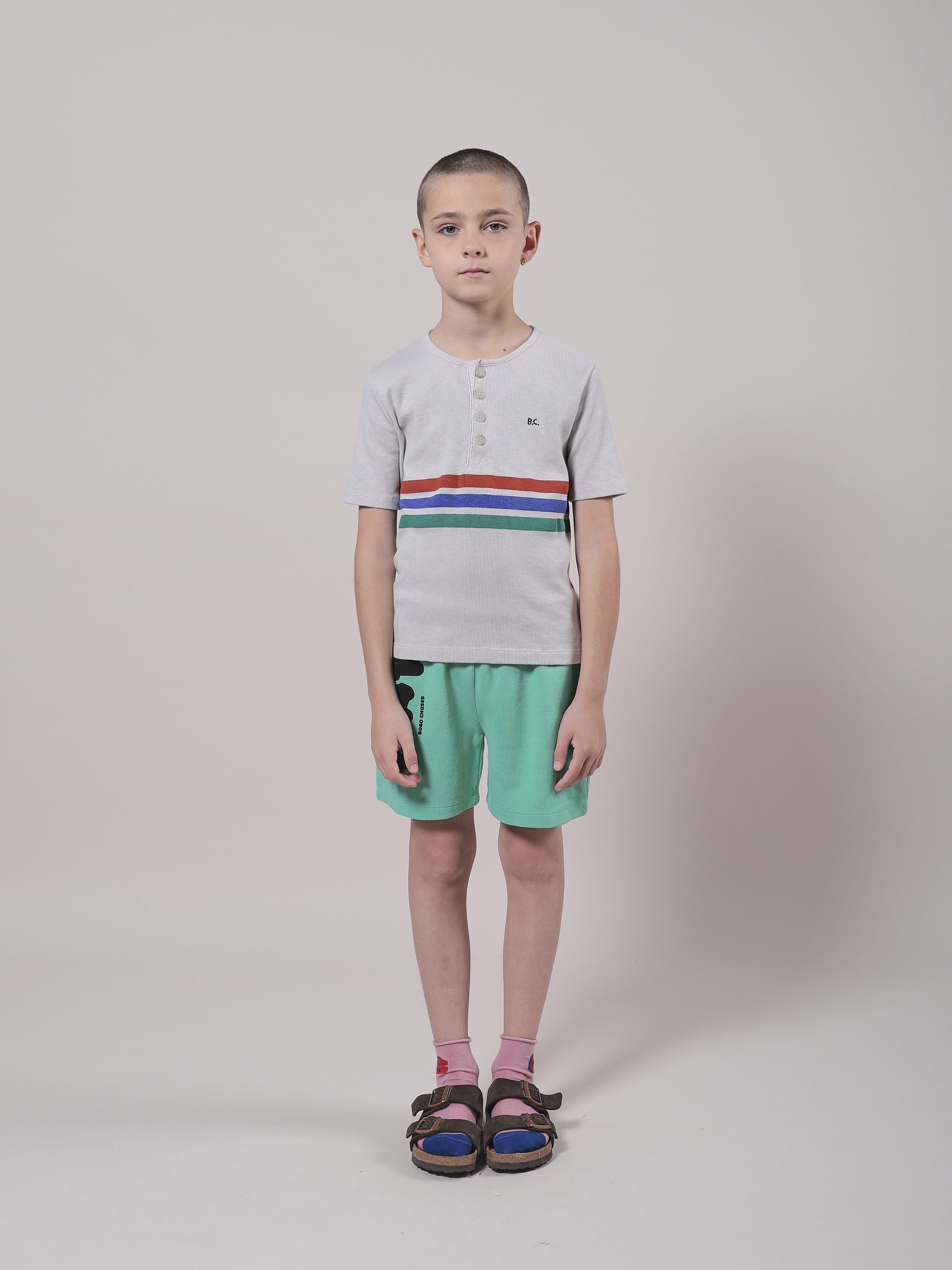 Girls Grey Stripes Cotton T-Shirt